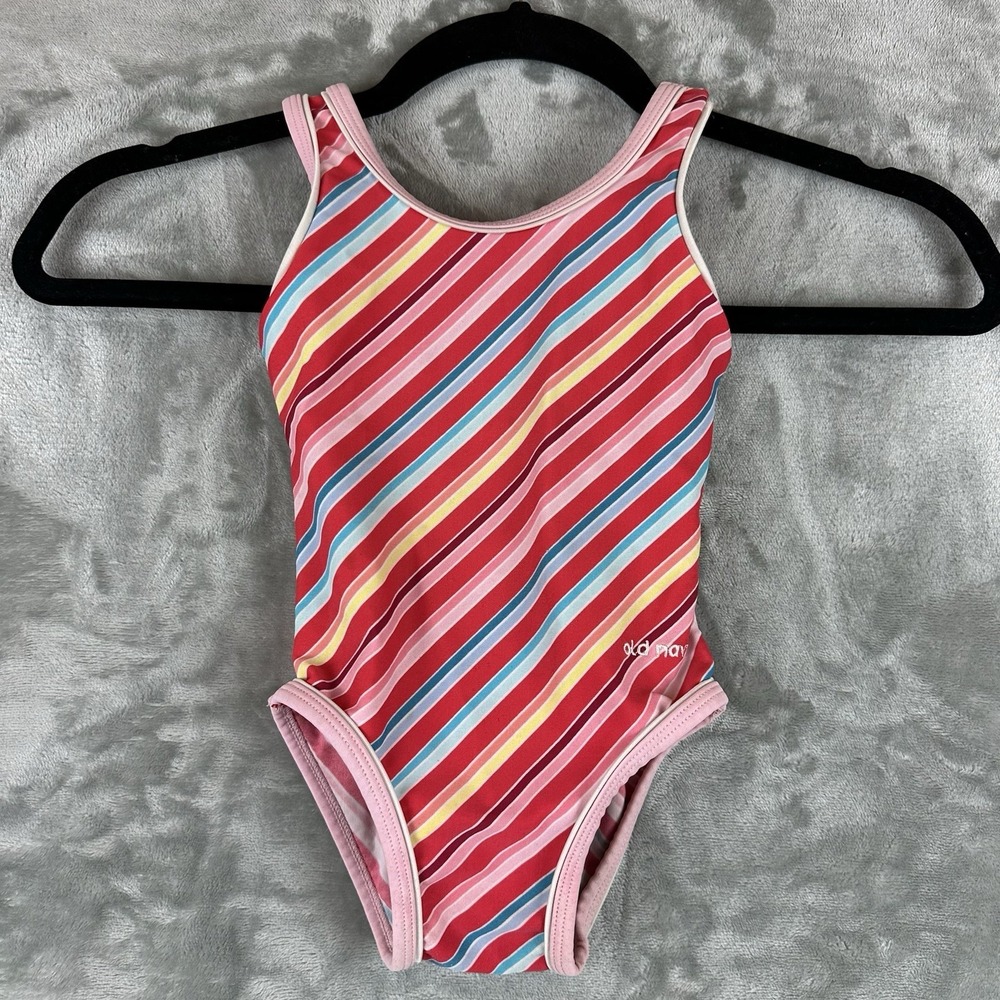 Old Navy Swimsuit Girls 18-24 Mo Pink Red Multicolored Striped One Piece